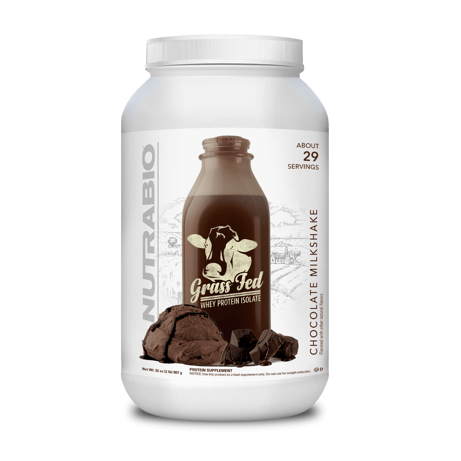 NutraBio Grass Fed Whey Protein Isolate - 2lbs (907g)