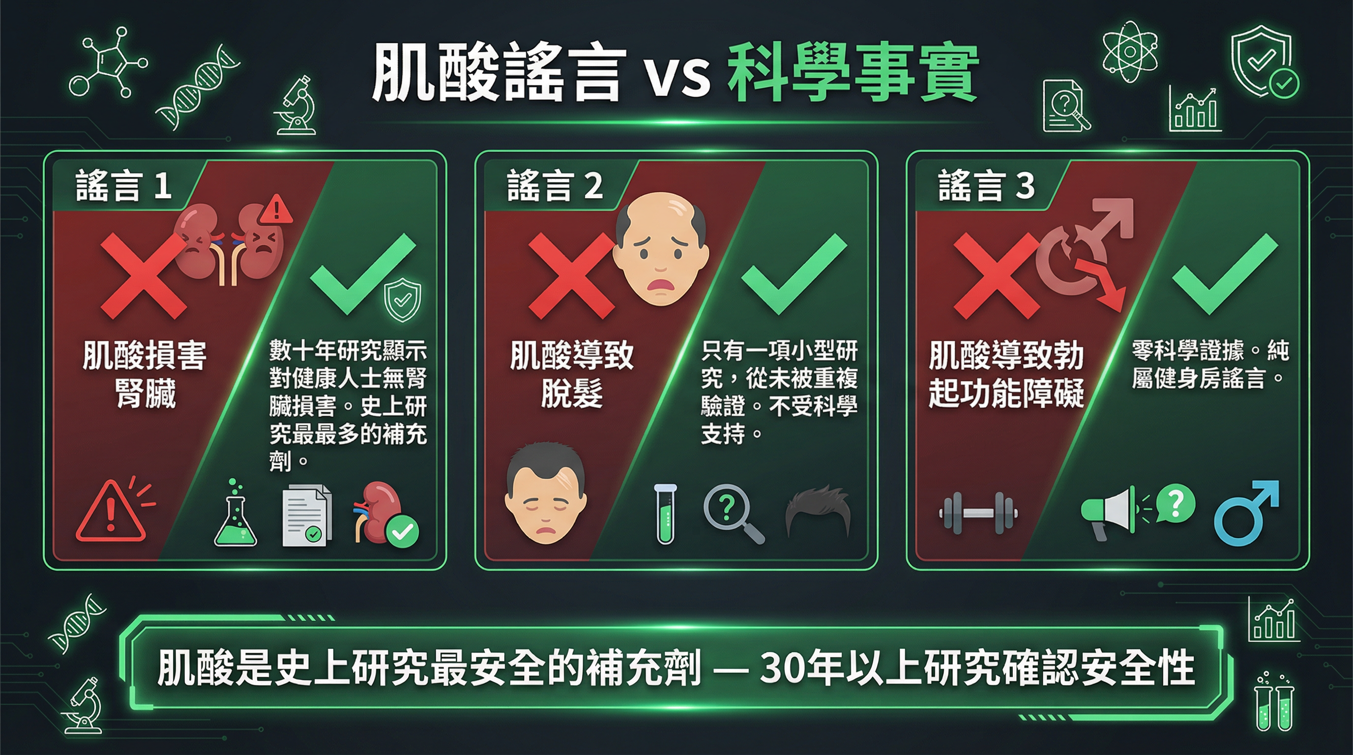 信息圖揭穿常見的肌酸安全謠言