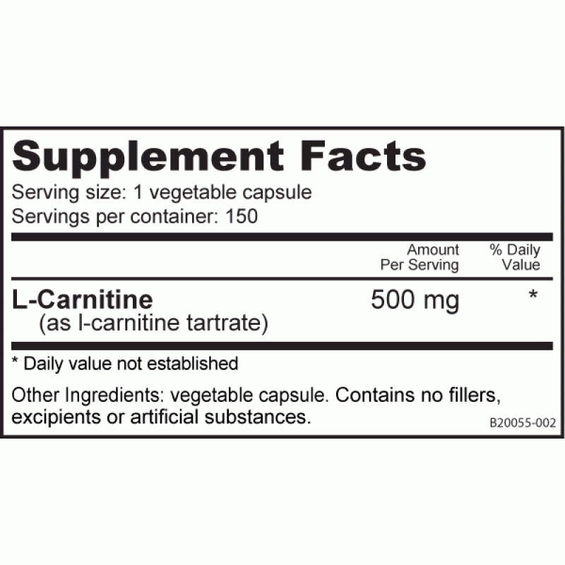 NutraBio L-Carnitine (500mg) 左旋肉鹼 (500亳克) - 150粒蔬菜膠囊