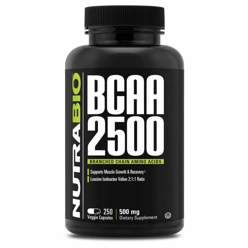 NutraBio BCAA 2500 支链氨基酸 - 250粒蔬菜胶囊